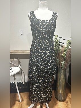 Jansen Woman Silk , Black & Gold Leaf Print dress size 36